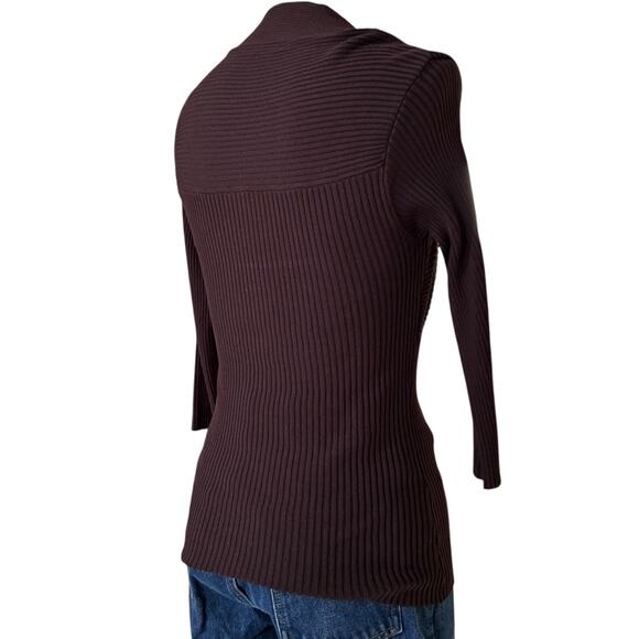 Cache Brown Gold Ribbed Tube Top Shirt Womens Sz Large Y2K V Neck 3/4 Sleeve - Picture 5 of 16